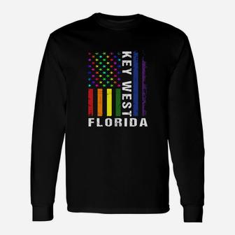 Key West Florida Gay Pride Rainbow American Flag Lbgt Rights Long Sleeve T-Shirt - Seseable