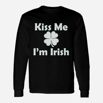 Kiss Me I Am Irish Four Leaf Beer St Patricks Day Long Sleeve T-Shirt - Seseable