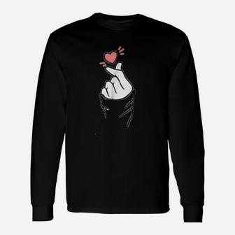 Korean Heart Fingers Kpop Heart Hand Sign Long Sleeve T-Shirt - Seseable