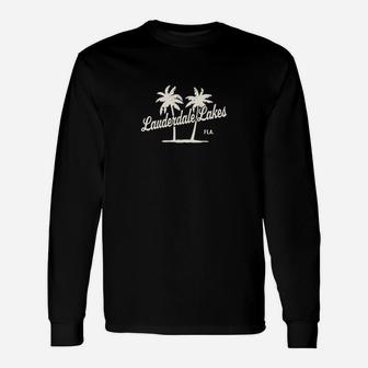 Lauderdale Lakes Florida Vintage 70s Palm Trees Long Sleeve T-Shirt - Seseable