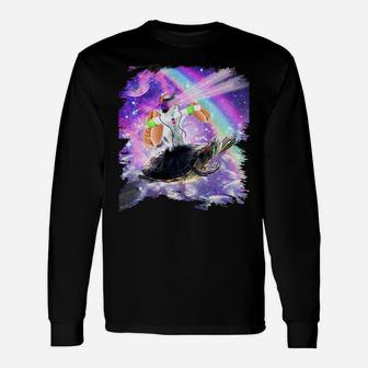 Lazer Rave Space Cat Riding Turtle With Hotdog 2 Long Sleeve T-Shirt - Seseable