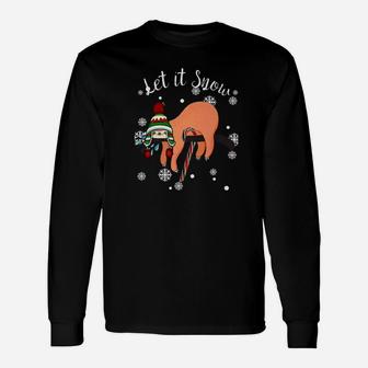 Lazy Elf Sloth Let It Snow Holiday Christmas Long Sleeve T-Shirt - Seseable