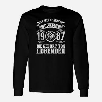Leben Beginnt mit 30: 1987 Geburt von Legenden Langarmshirts, Retro Design - Seseable