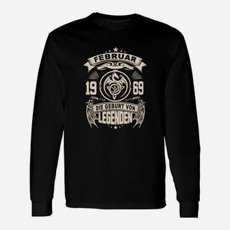 Legenden des Februars 1969 Geburtstags-Langarmshirts, Jahrgang 1969 Schwarz - Seseable