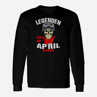 Legenden Geboren im April Langarmshirts, Schwarzes Skull-Design Tee - Seseable