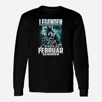 Legenden Geboren im Februar Langarmshirts, Schwarzes Anime-Design - Seseable