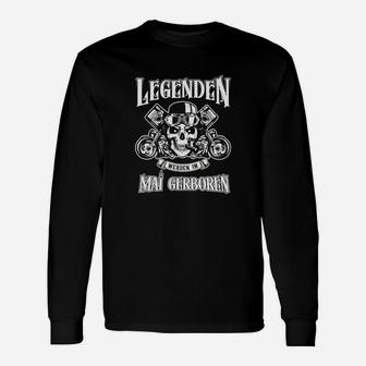 Legenden Sind Im Mai Geboren Motorrad-Design Herren-Langarmshirts in Schwarz - Seseable