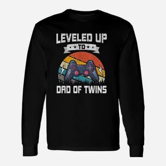 Leveled Up To Dad Of Twins Video Gamer Fathers Day Long Sleeve T-Shirt - Seseable