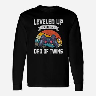 Leveled Up To Dad Of Twins Video Gamer Gaming Long Sleeve T-Shirt - Seseable