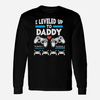 I Leveled Up To Daddy Gamer Player 1 Player 2 Joining Gaming Long Sleeve T-Shirt - Seseable