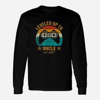 Men Leveled Up To Uncle 2021 Promoted To Uncle Vintage Gamer Long Sleeve T-Shirt - Seseable