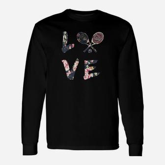 Liebe zum Tennis Blumenmuster Grafik-Langarmshirts, Sportmode für Damen - Seseable