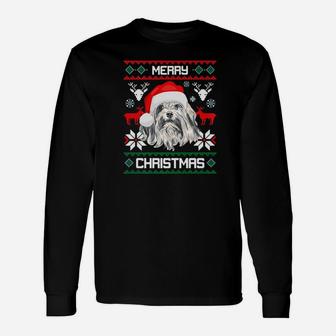 Little Lion Dog Merry Christmas Dog Xmas Long Sleeve T-Shirt - Seseable