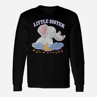 Little Sister Cute Elephants With Moon And Stars Long Sleeve T-Shirt - Seseable