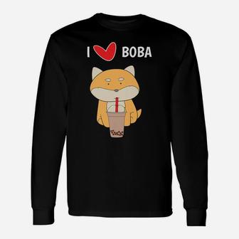 I Love Boba Corgi Dog Bubble Tea Cute Long Sleeve T-Shirt - Seseable