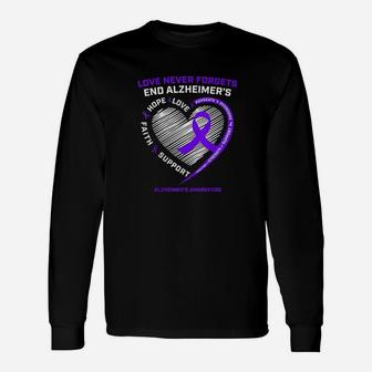 Love Never Forgets End Alzheimers Awareness Long Sleeve T-Shirt - Seseable