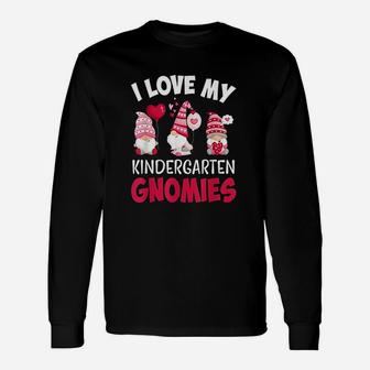 I Love My Kindergarten Gnomies Cute Valentines Day Teacher Long Sleeve T-Shirt - Seseable