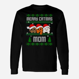 Love Meowy Cat Merry Catmas Christmas Cat Mommy Long Sleeve T-Shirt - Seseable