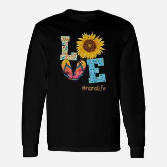 Love Nana Life Flip Flops Hippie Sunflower Summer Long Sleeve T-Shirt - Seseable