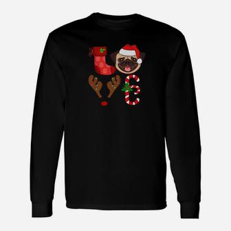 Love Pug Dog Santa Christmas Dog Love Long Sleeve T-Shirt - Seseable