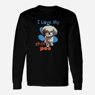 I Love My Shih Poo Best Dog Lover Paw Print Christmas Long Sleeve T-Shirt - Seseable
