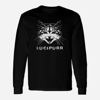 Lucipurr Cat With Inverted Upside Down Cross Long Sleeve T-Shirt - Seseable