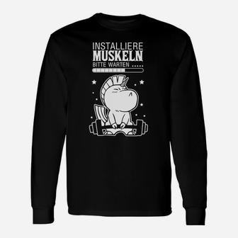 Lustiges Fitness-Langarmshirts Installiere Muskeln, Cartoon-Design für Herren, Schwarz - Seseable