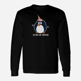 Lustiges Pinguin-Einhorn Langarmshirts Ich bin ein Einhorn, Schwarz - Seseable