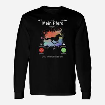 Lustiges Reiter Langarmshirts Mein Pferd ruft, Bunte Pferde-Silhouette - Seseable