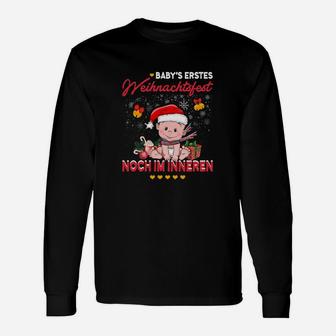 Lustiges Schwangerschafts-Weihnachtsshirt, Babys Erstes Weihnachten Langarmshirts - Seseable