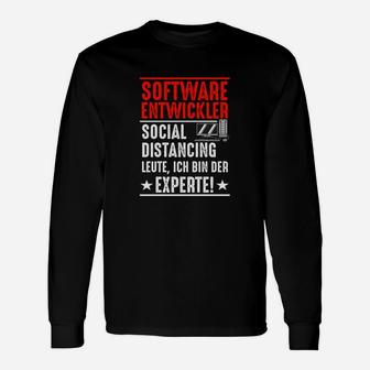 Lustiges Softwareentwickler Langarmshirts – Social Distancing Experte, Baumwollshirt für IT-Profis - Seseable