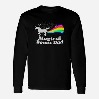 Magical Bonus Dad Unicorn Farting Rainbow Shirt -funny Tee Black Youth Long Sleeve T-Shirt - Seseable
