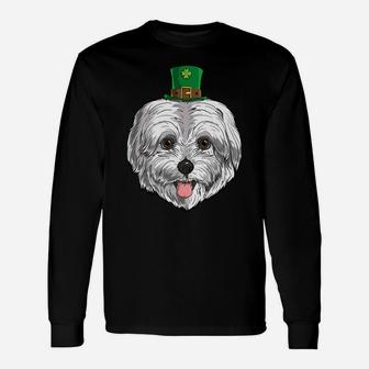 Maltese Dog St Patricks Day Leprechaun Puppy Long Sleeve T-Shirt - Seseable