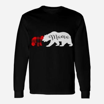 Mama Bear Red Plaid Cub Mom Christmas Long Sleeve T-Shirt - Seseable