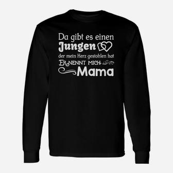 Mama Herz-Jungen Schwarzes Langarmshirts, Liebevolles Mutter-Sohn Design - Seseable