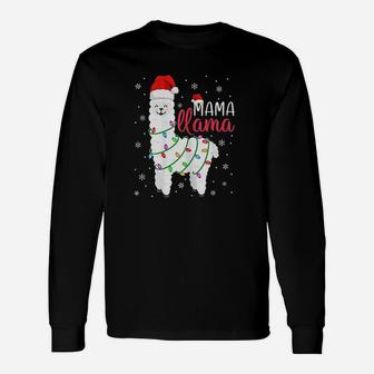 Mama Llama Christmas Llama Mom Alpaca Santa Hat Long Sleeve T-Shirt - Seseable