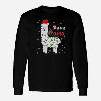 Mama Llama Christmas Llama Mom Alpaca Santa Hat Women Long Sleeve T-Shirt - Seseable