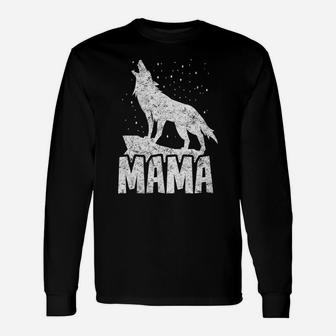 Mama Wolf Pack Forest Wildlife Dog Distressed Long Sleeve T-Shirt - Seseable