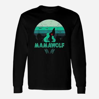 Mamawolf Wolf Mama Retro Vintage Sunset Long Sleeve T-Shirt - Seseable