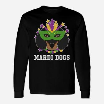 Mardi Gras Face Covering Dog Dachshund Long Sleeve T-Shirt - Seseable