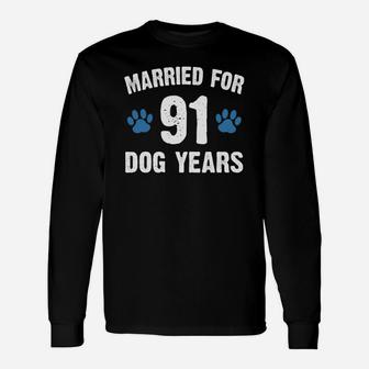 Married For 91 Dog Years 13th Wedding Anniversary Long Sleeve T-Shirt - Seseable