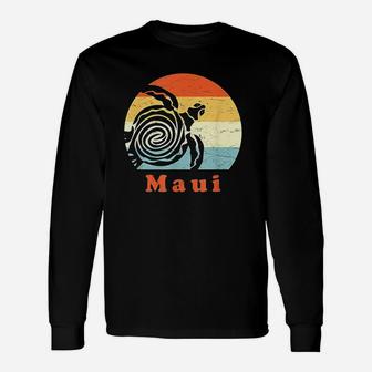 Maui Vintage Sea Turtle Retro Hawaii Vacation Long Sleeve T-Shirt - Seseable