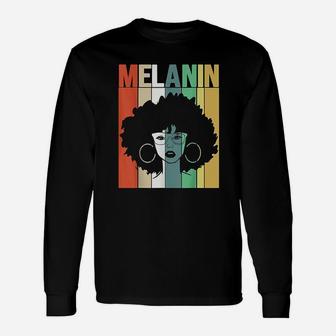 Melanin Vintage Retro Black Afro Woman Queen Long Sleeve T-Shirt - Seseable