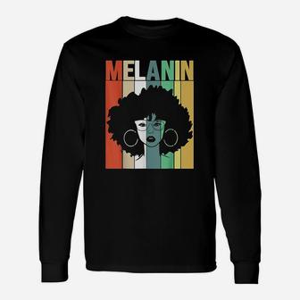 Melanin Vintage Retro Black Afro Woman Queen Long Sleeve T-Shirt - Seseable