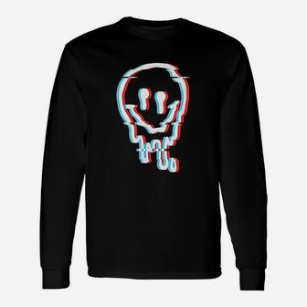 Melted Smiling Face Illusion Psychedelic Trippy Long Sleeve T-Shirt - Seseable
