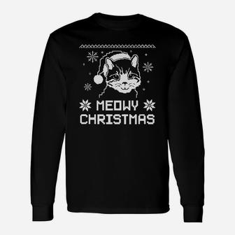Meowy Christmas Tshirt Cat Christmas Shirts Meowy Ugly Christmas Sweatshirts Long Sleeve T-Shirt - Seseable