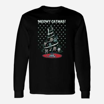 Meowy Christmas Cat Tree Ugly Merry Crazy Long Sleeve T-Shirt - Seseable