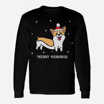 Merry Corgimas Christmas Santa Hat Corgi Dog Long Sleeve T-Shirt - Seseable