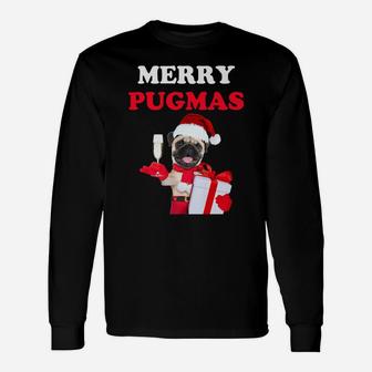 Merry Pugmas Santa Hat Christmas Pug Dog Long Sleeve T-Shirt - Seseable