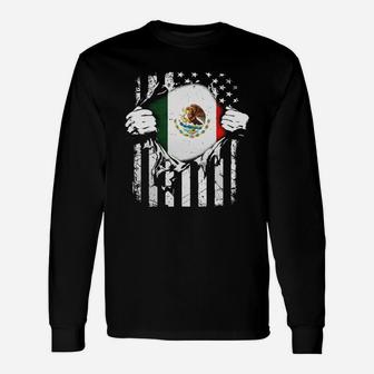 Mexico Mexican American Patriot Flag Long Sleeve T-Shirt - Seseable